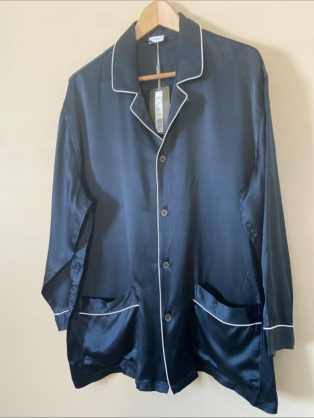 Zimmerli Navy Silk Pajama Top Shirt Long Sleeve Button Front Luxury Sleepwear